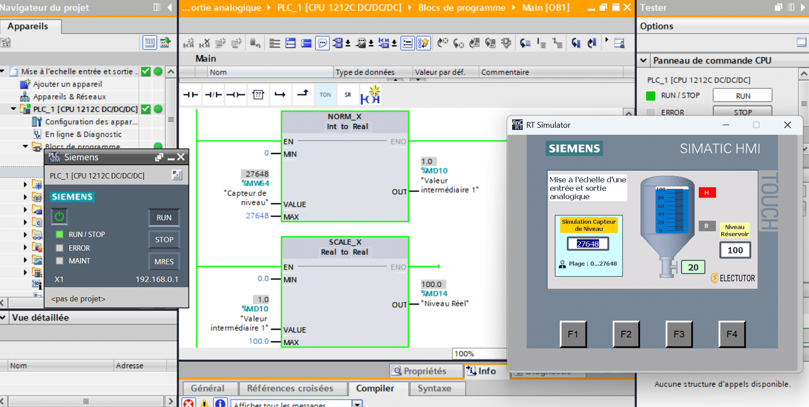 Mise à l'échelle d'une entrée et sortie analogique sous TIA Portal